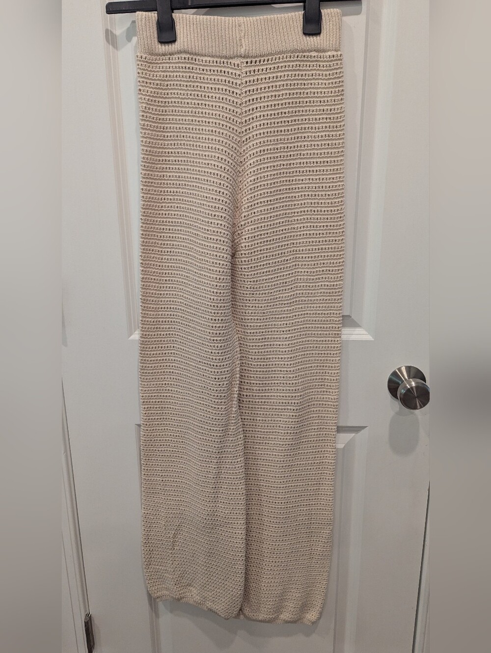 Sincerely Jules Size M Crochet Pants Knit Wide Leg Festival Beach Cream Cotton